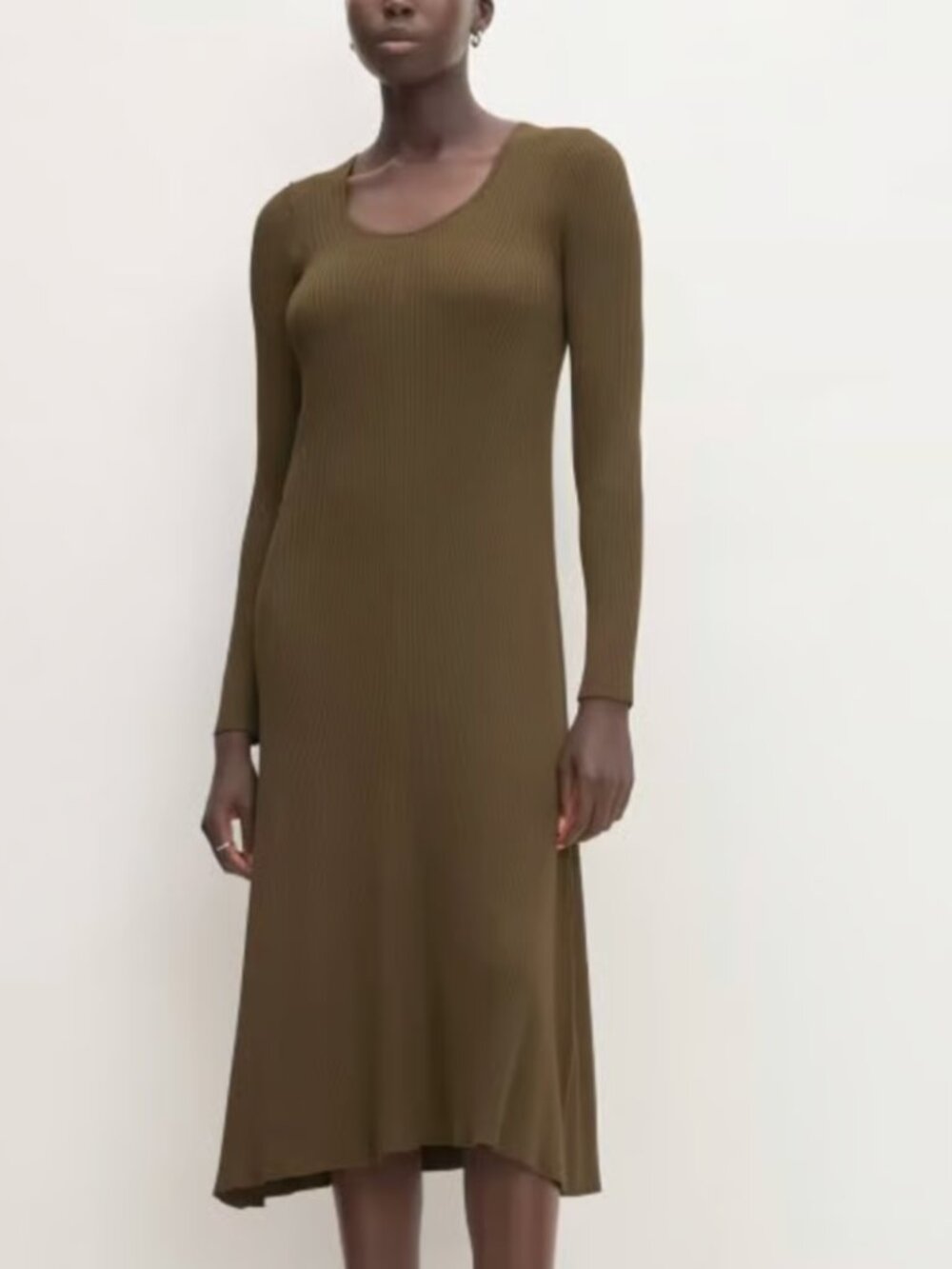 Everlane Ribbed Scoopneck Dress long sleeve olive green m medium sweater knit